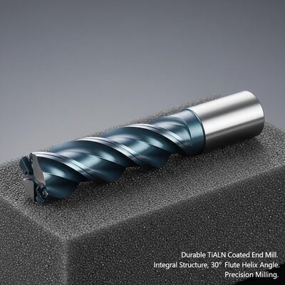 Durable TiAlN Coated End Mill with Integral Structure and 30° Flute Helix Angle for Precision Milling