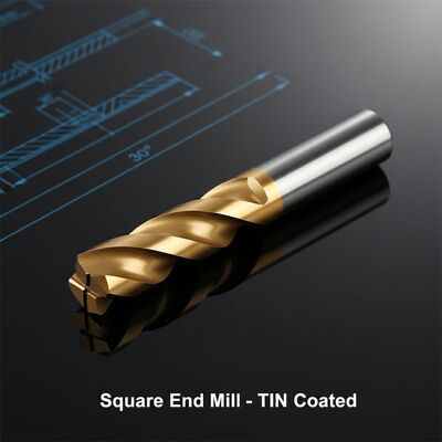 Square Endtype End Mill with 30 Degrees Helix Angle and TiN Coating for Precise Milling and Slotting