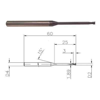 2mm 55HRC 2 Flute Solid Carbide Endmills for Stainless Steel