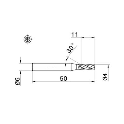 65HRC 4mm 30 Helix Solid Carbide Endmills for Hard Metal