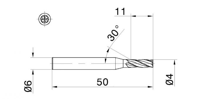 65HRC 4mm карбид Endmills 30 винтовых линий твердый для вольфрамокарбидного сплава 0
